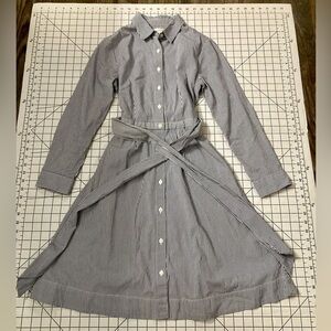 J. by J. Crew Women’s Size 0 Pinstriped Navy/White Belted Button Down Dress